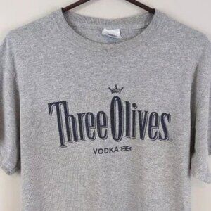 Three Olives Vodka Gray Promo Tee Size L